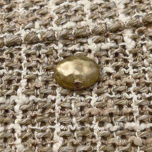 CHANEL TWEED JACKET SKIRT SET BEIGE COTTON 44 P50 RTW 90288513