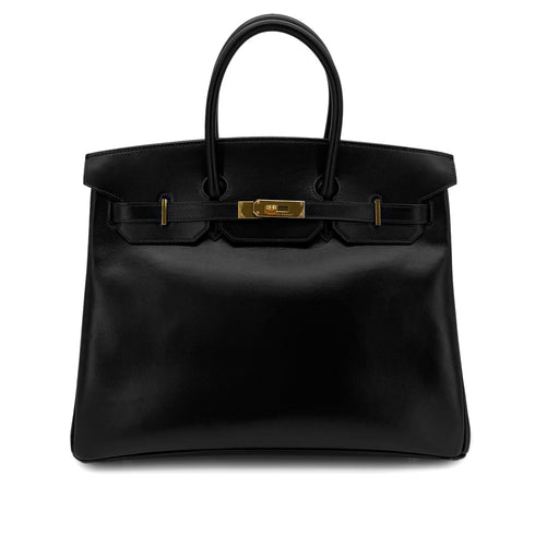 HERMES BIRKIN 35 BLACK BOX CALF HAND BAG □G GHW 90288534 - PURPOSE