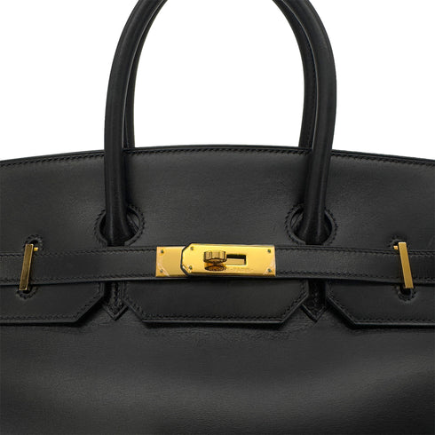 HERMES BIRKIN 35 BLACK BOX CALF HAND BAG □G GHW 90288534 - PURPOSE