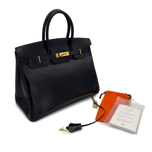 HERMES BIRKIN 35 BLACK BOX CALF HAND BAG □G GHW 90288534 - PURPOSE