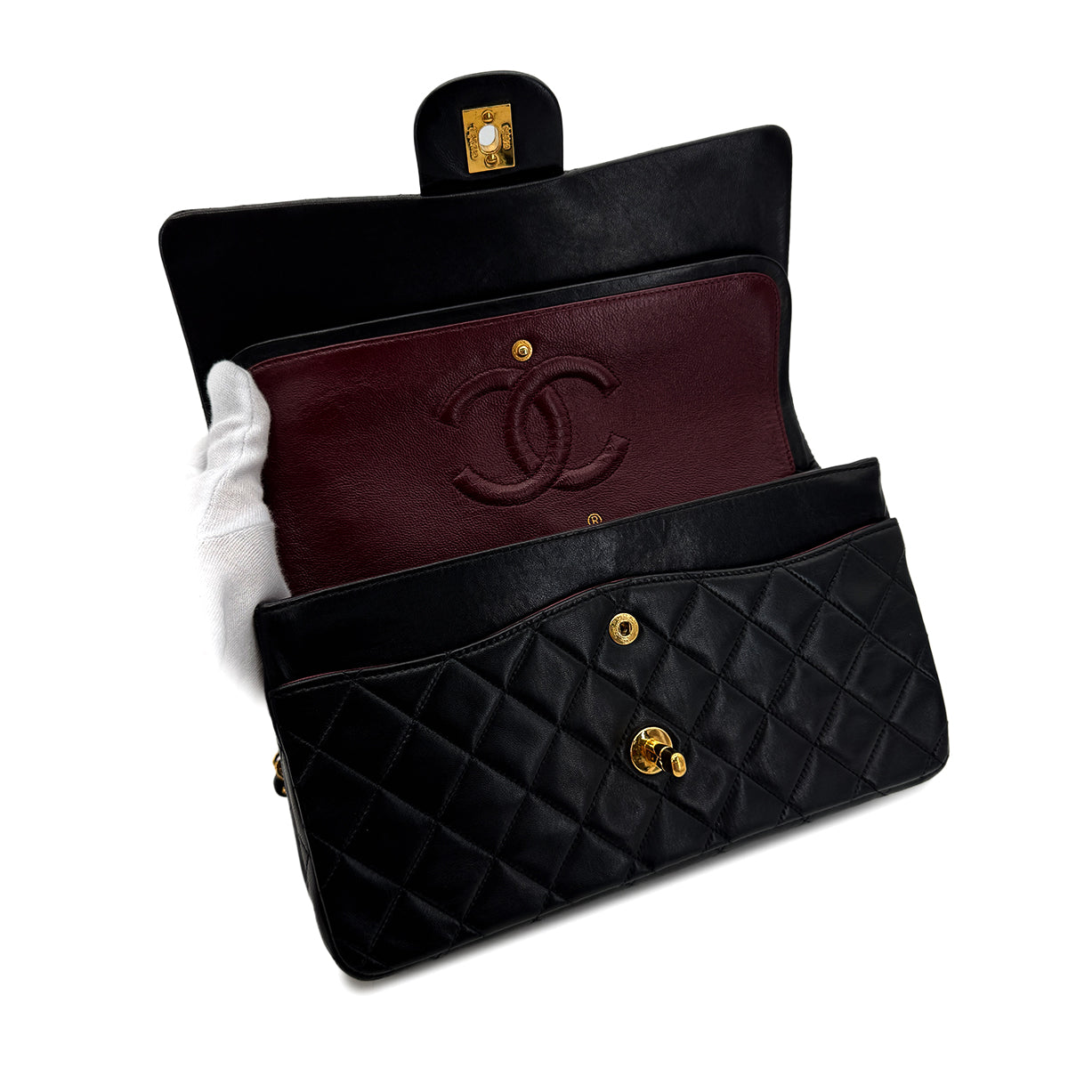 CHANEL VINTAGE CLASSIC FLAP MEDIUM CHAIN SHOULDER BAG BLACK LAMB SKIN 90288700