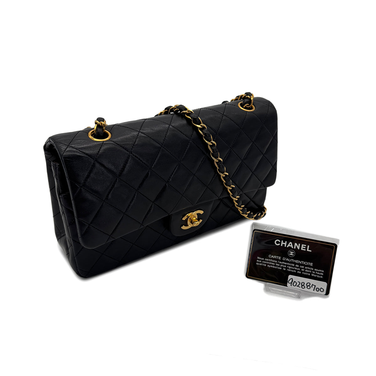 CHANEL VINTAGE CLASSIC FLAP MEDIUM CHAIN SHOULDER BAG BLACK LAMB SKIN 90288700