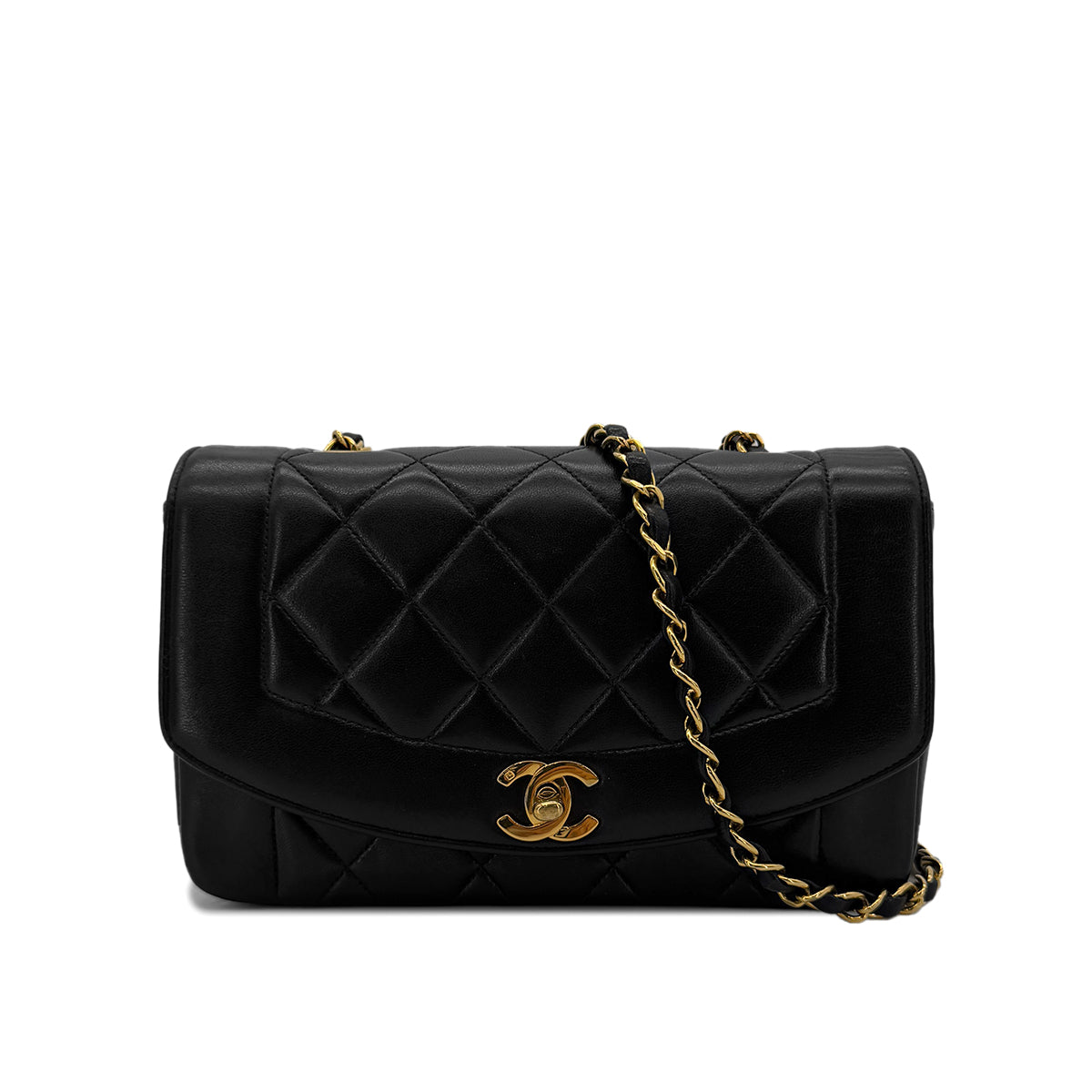 CHANEL VINTAGE DIANA SMALL CHAIN SHOULDER BAG BLACK LAMB SKIN 90288703