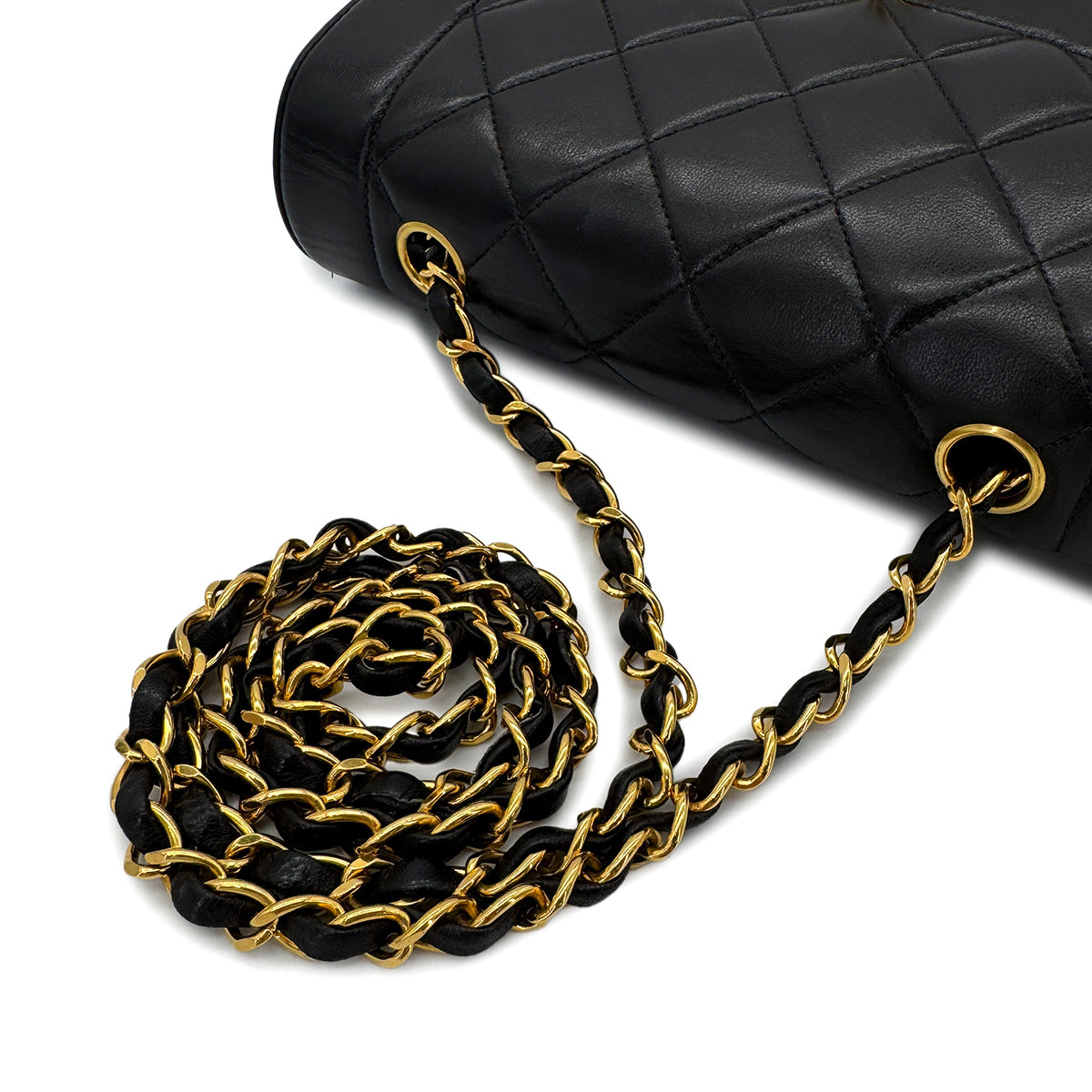 CHANEL VINTAGE DIANA SMALL CHAIN SHOULDER BAG BLACK LAMB SKIN 90288703