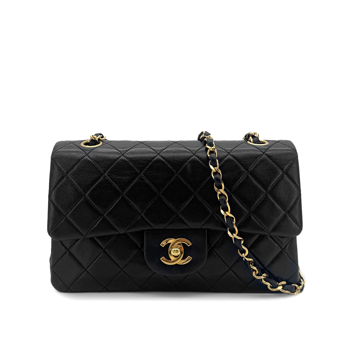 CHANEL VINTAGE CLASSIC FLAP SMALL CHAIN SHOULDER BAG BLACK LAMB SKIN 90288705