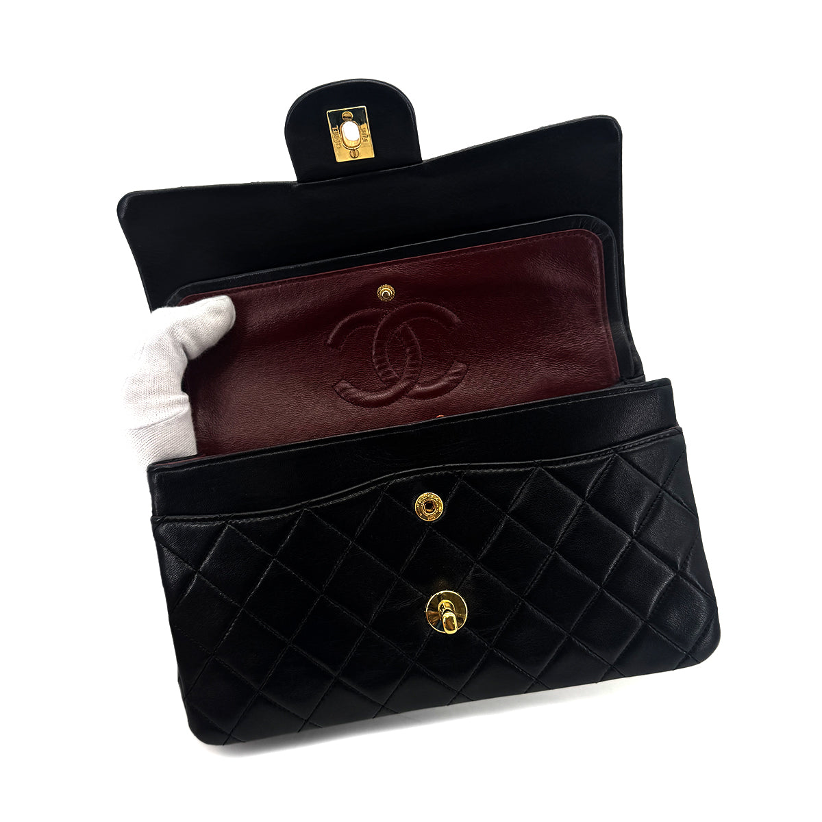 CHANEL VINTAGE CLASSIC FLAP SMALL CHAIN SHOULDER BAG BLACK LAMB SKIN 90288705