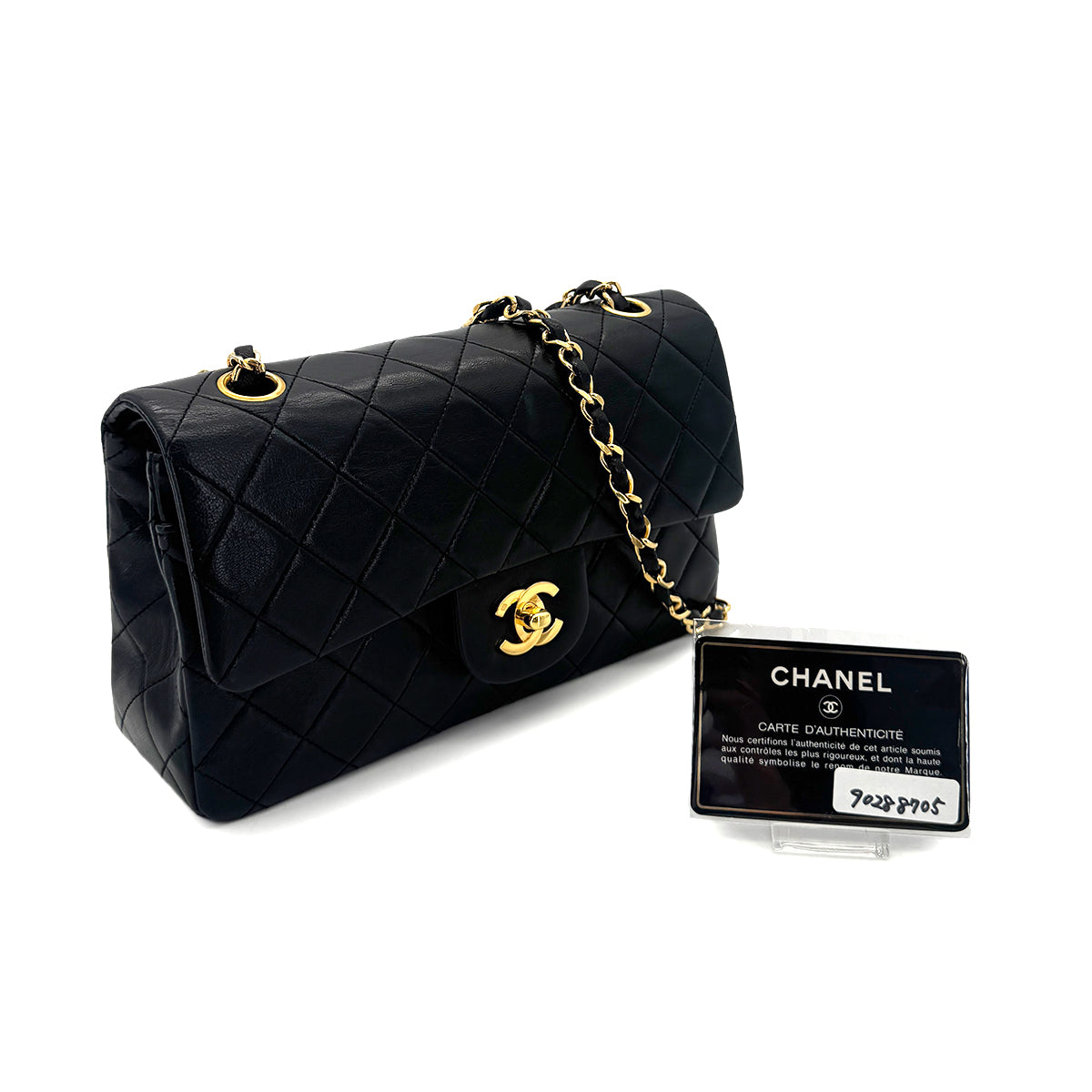 CHANEL VINTAGE CLASSIC FLAP SMALL CHAIN SHOULDER BAG BLACK LAMB SKIN 90288705