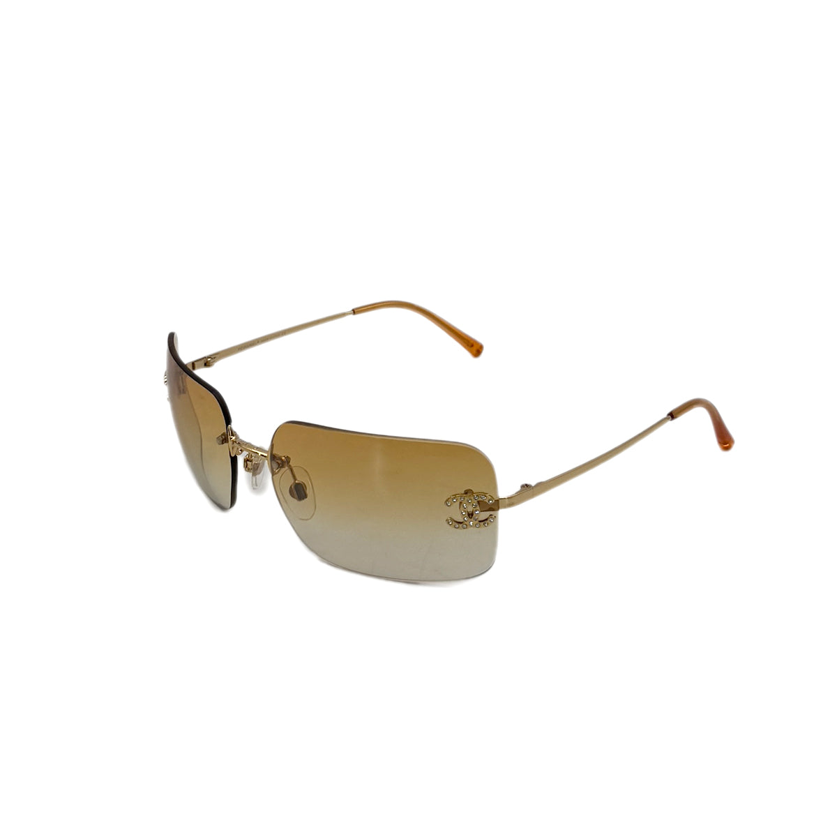 CHANEL VINTAGE SUNGLASSES COCOMARK RHINESTONE ORANGE GOLD 90288711
