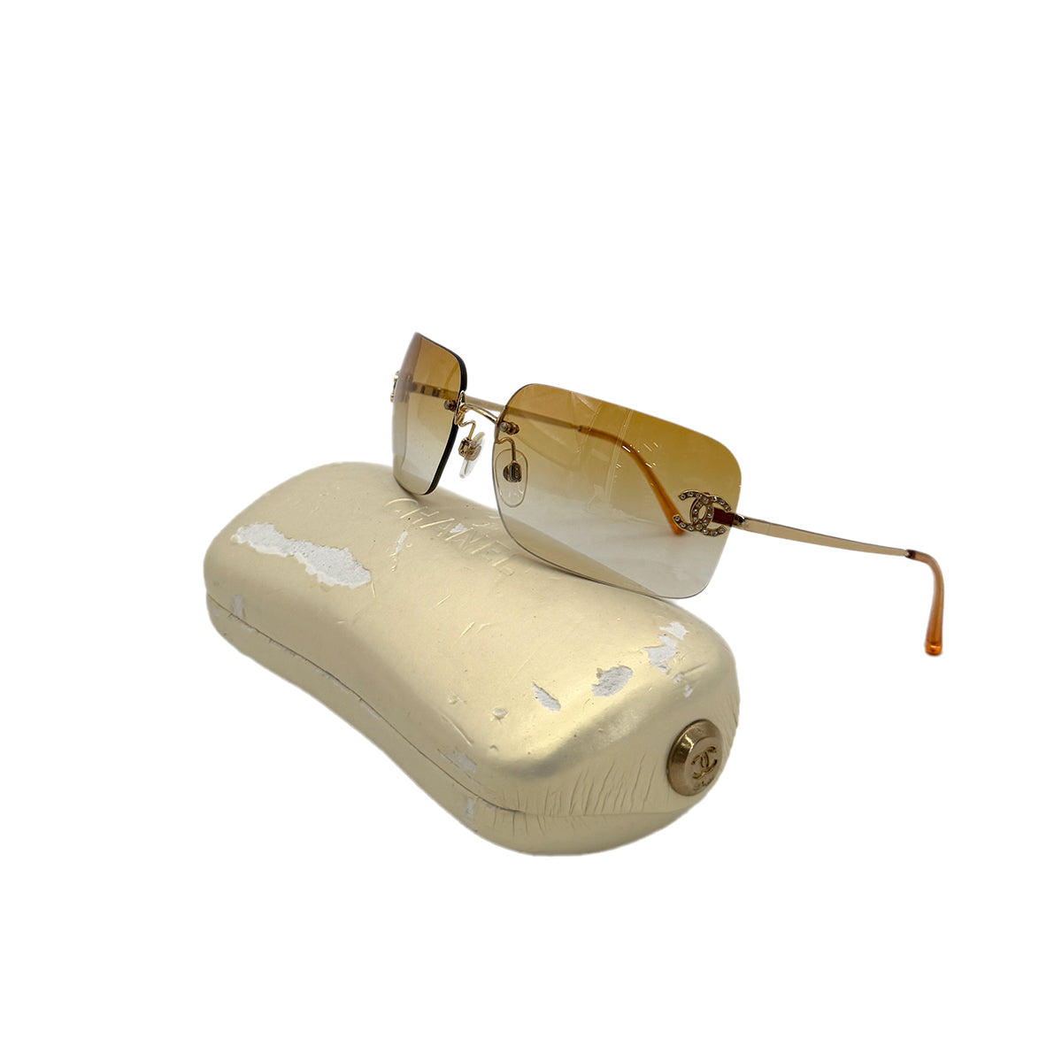 CHANEL VINTAGE SUNGLASSES COCOMARK RHINESTONE ORANGE GOLD 90288711