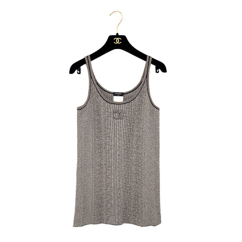 CHANEL COCOMARK SLEEVELESS RIB KNIT TOPS LIGHT BRWON COTTON 36 P40 RTW 90288716