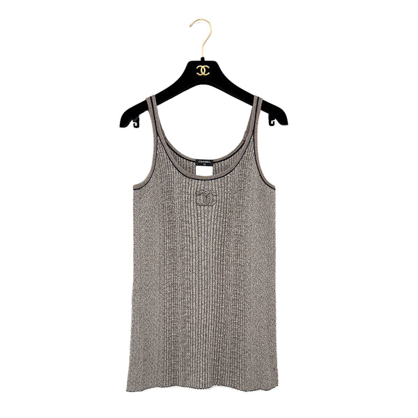 CHANEL COCOMARK SLEEVELESS RIB KNIT TOPS LIGHT BRWON COTTON 36 P40 RTW 90288716