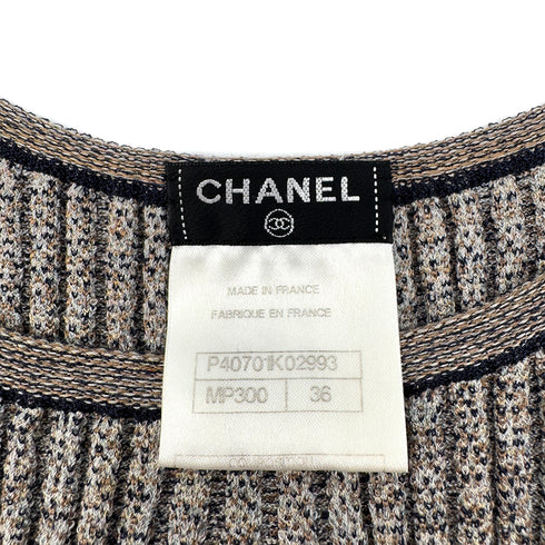 CHANEL COCOMARK SLEEVELESS RIB KNIT TOPS LIGHT BRWON COTTON 36 P40 RTW 90288716