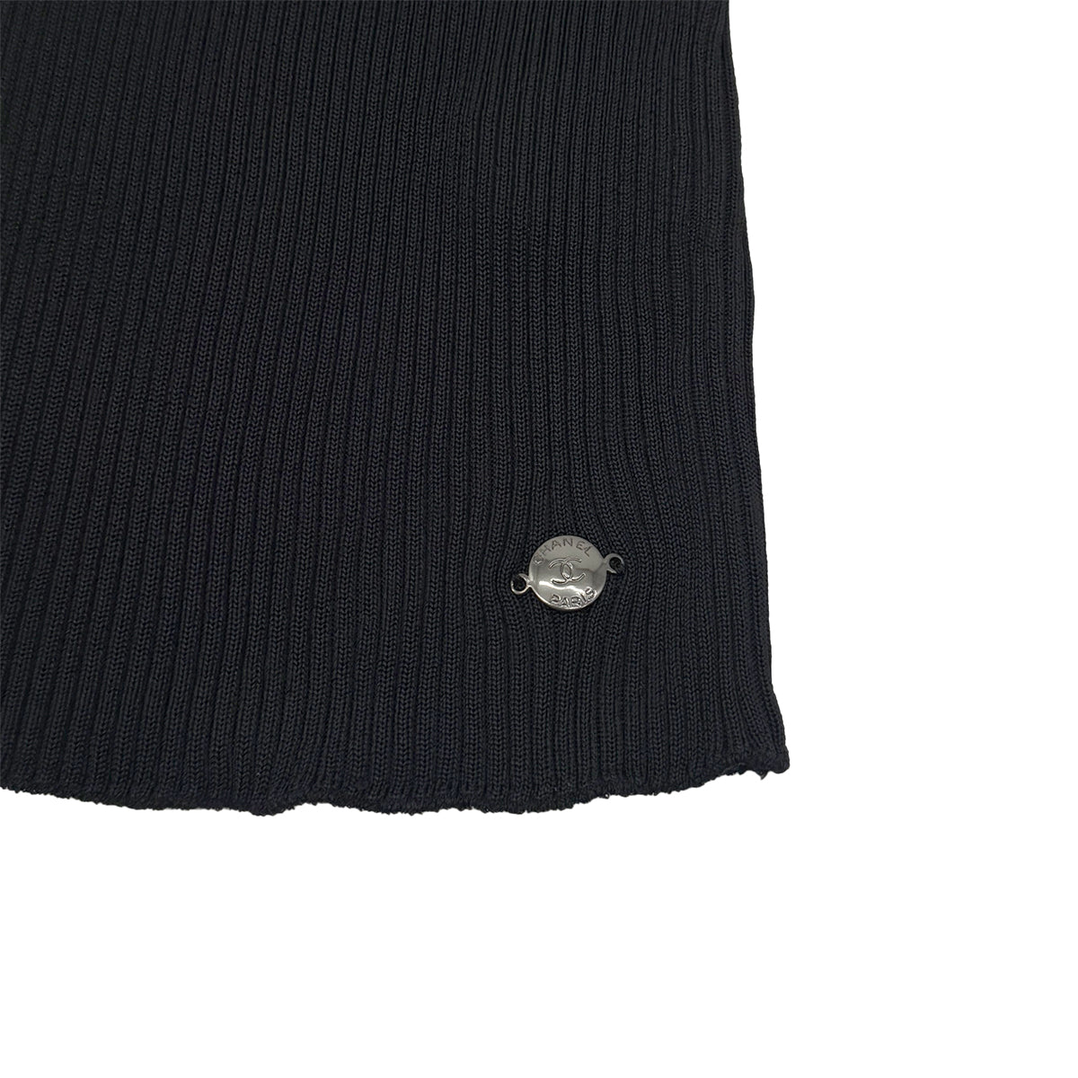 CHANEL VINTAGE COCO BUTTON PUFF SLEEVES RIB KNIT TOPS BLACK RAYON 40 97A RTW 90288717