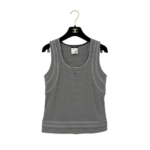 CHANEL PLAID SLEEVELESS TOPS BLACK NYLON 34 08C RTW 90288718