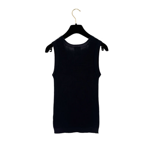 CHANEL SLEEVELESS TOPS LOGO BUTTON BLACK COTTON 34 07C RTW 90288719