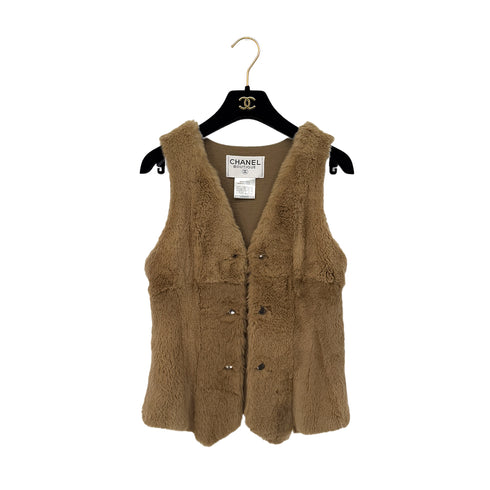 CHANEL VINTAGE COCO BUTTON VEST GILET BEIGE RABBIT 38 97A RTW 90288720 - PURPOSE