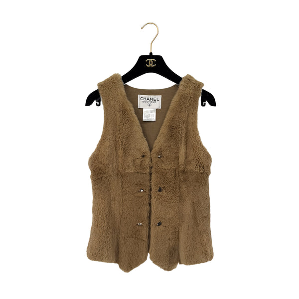 CHANEL VINTAGE COCO BUTTON VEST GILET BEIGE RABBIT 38 97A RTW 90288720