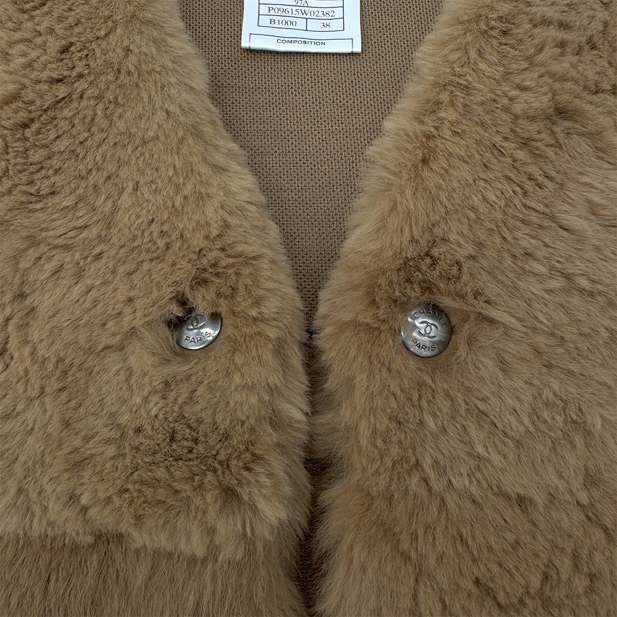 CHANEL VINTAGE COCO BUTTON VEST GILET BEIGE RABBIT 38 97A RTW 90288720