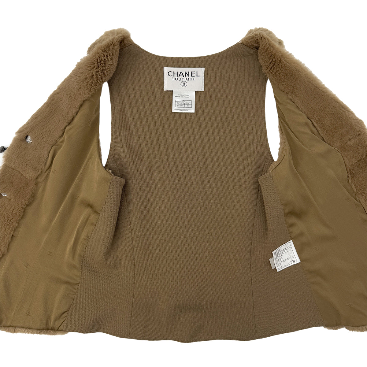 CHANEL VINTAGE COCO BUTTON VEST GILET BEIGE RABBIT 38 97A RTW 90288720