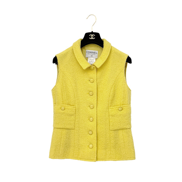 CHANEL VINTAGE BOUCLE SLEEVELESS VEST BRIGHT YELLOW WOOL 40 96C RTW 90288721