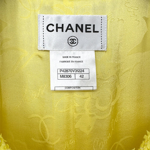 CHANEL GRIPOA COCO BUTTON SLEEVELESS TWEED DRESS WITH BELT YELLOW COTTON 42 P42 RTW 90288722