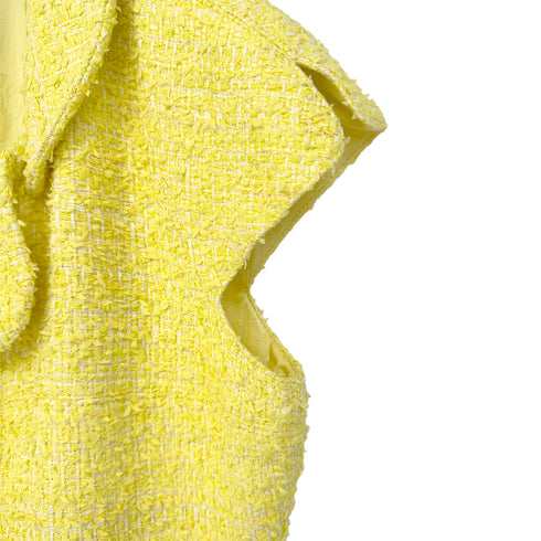 CHANEL GRIPOA COCO BUTTON SLEEVELESS TWEED DRESS WITH BELT YELLOW COTTON 42 P42 RTW 90288722