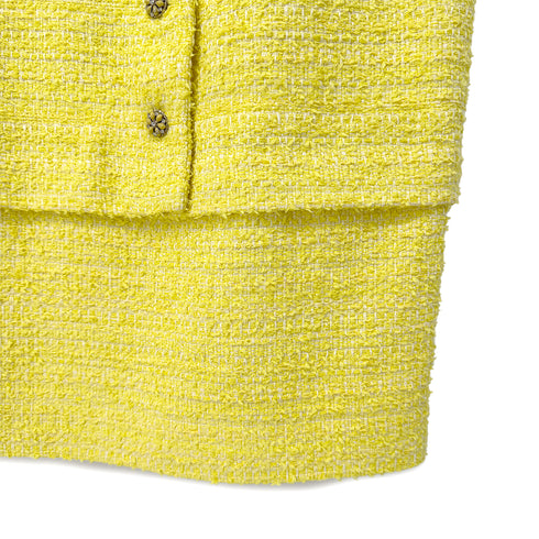 CHANEL GRIPOA COCO BUTTON SLEEVELESS TWEED DRESS WITH BELT YELLOW COTTON 42 P42 RTW 90288722