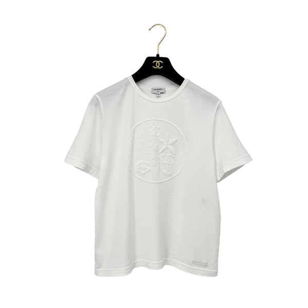 CHANEL T-SHIRT 2022 COCOMARK STAR WHEAT CAMELLIA EMBROIDERY WHITE COTTON XS P72 RTW 90288723