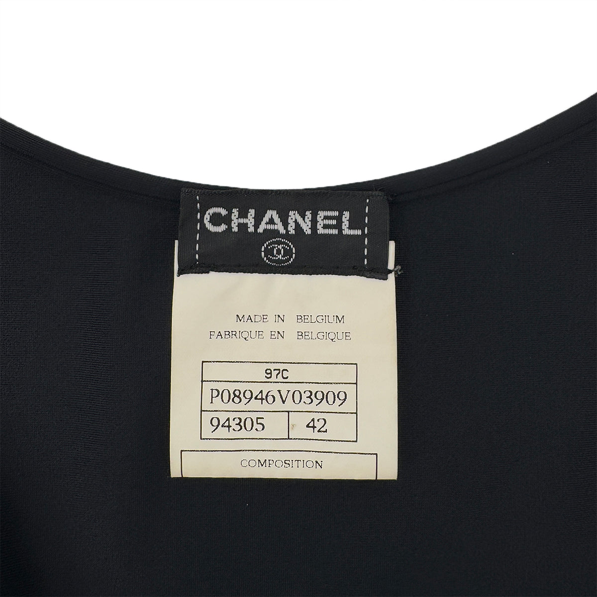 CHANEL VINTAGE SLEEVELESS MAILLOT DRESS BLACK NYLON 42 97C RTW 90288725