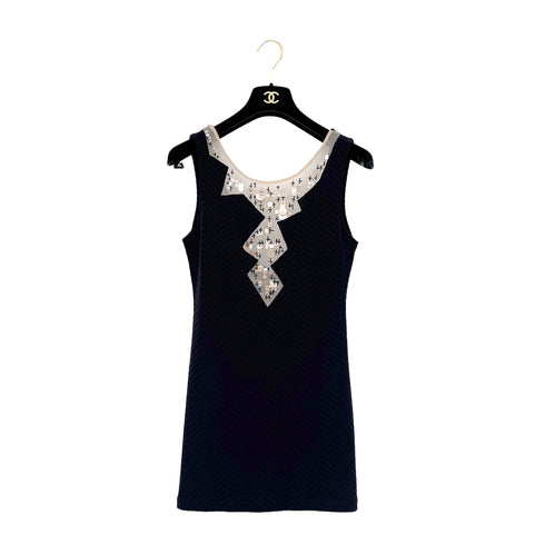 CHANEL VINTAGE COCOMARK CHEVRON SEQUINS SLEEVELESS DRESS BLACK NYLON 36 08C RTW 90288727 - PURPOSE