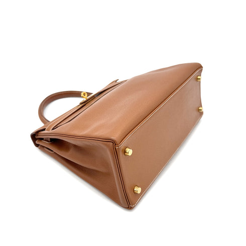 HERMES KELLY 28 SELLIER GOLD COUCHEVEL HAND SHOULDER BAG 〇Y GHW 90288972 - PURPOSE