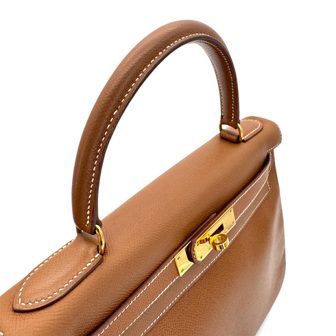HERMES KELLY 28 SELLIER GOLD COUCHEVEL HAND SHOULDER BAG 〇Y GHW 90288972 - PURPOSE