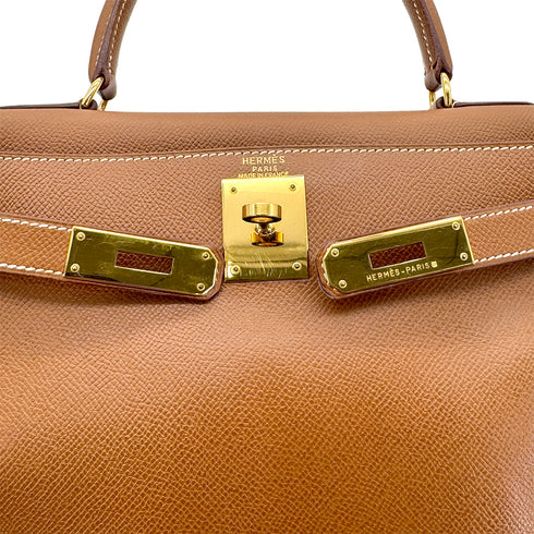 HERMES KELLY 28 SELLIER GOLD COUCHEVEL HAND SHOULDER BAG 〇Y GHW 90288972 - PURPOSE