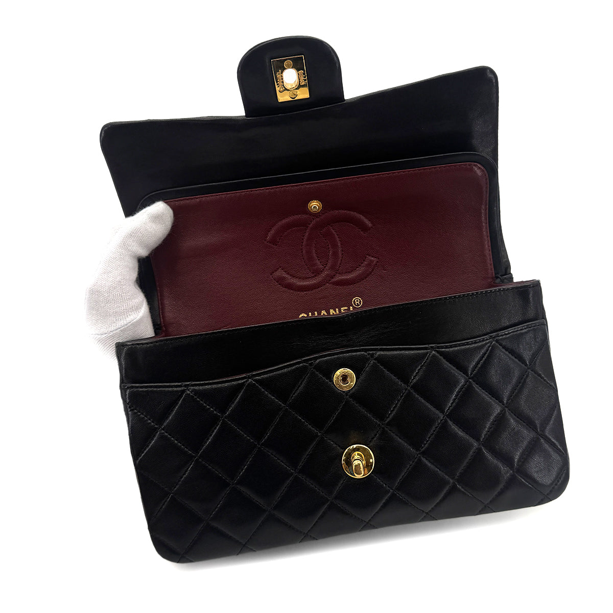 CHANEL VINTAGE CLASSIC FLAP SMALL CHAIN SHOULDER BAG BLACK LAMB SKIN 90288973
