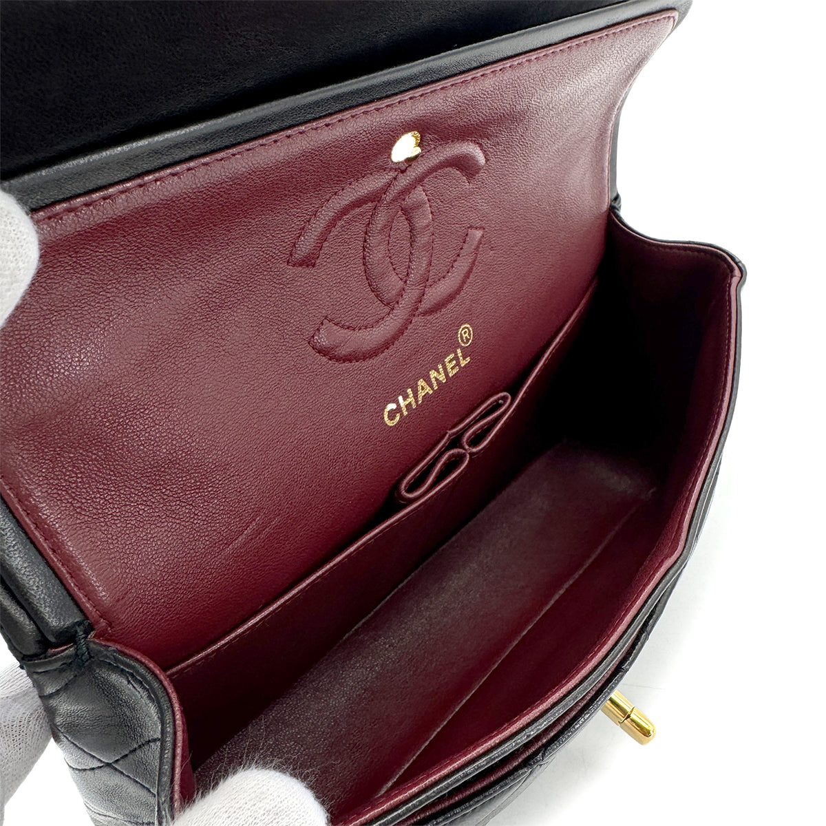 CHANEL VINTAGE CLASSIC FLAP SMALL CHAIN SHOULDER BAG BLACK LAMB SKIN 90288973
