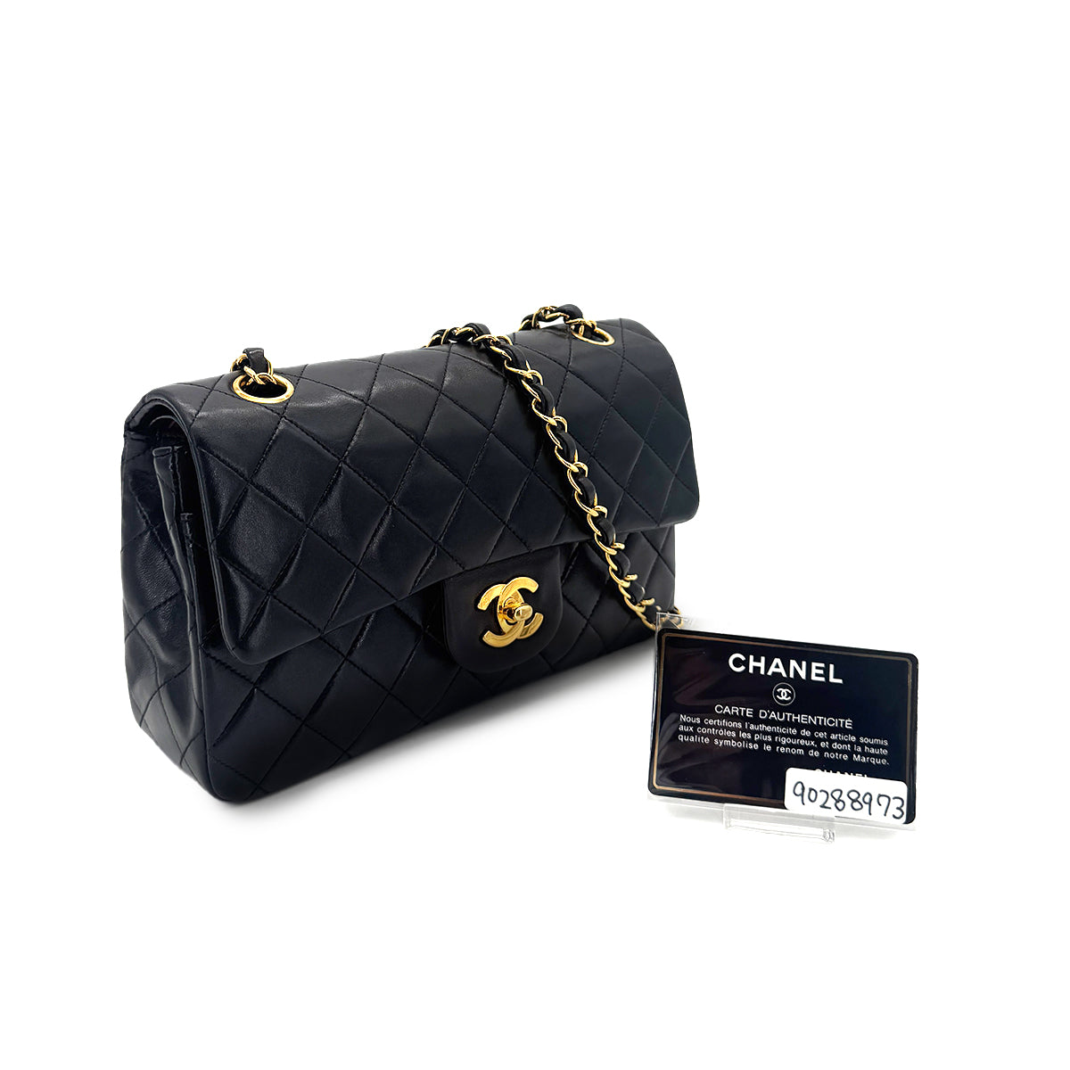 CHANEL VINTAGE CLASSIC FLAP SMALL CHAIN SHOULDER BAG BLACK LAMB SKIN 90288973
