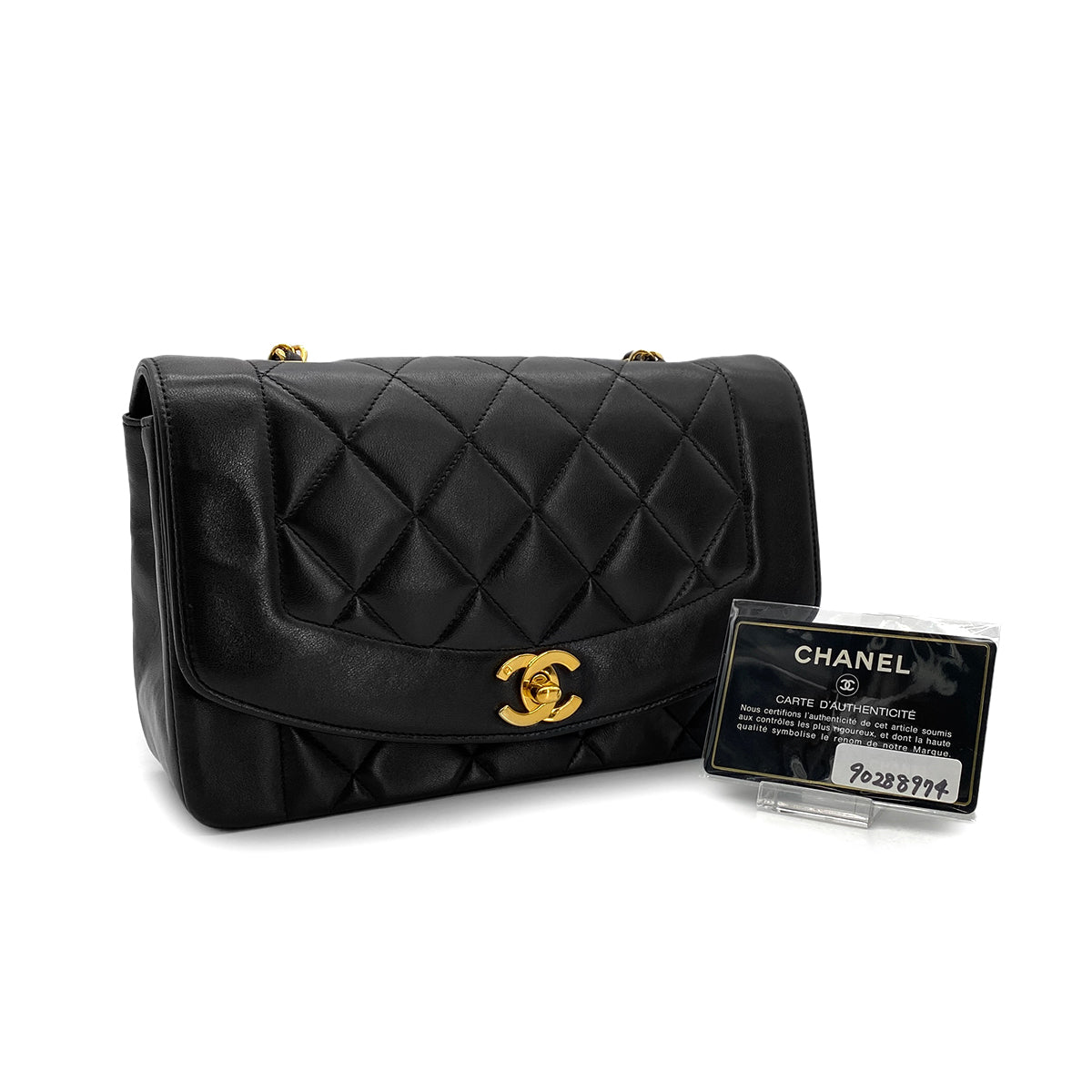 CHANEL VINTAGE DIANA SMALL CHAIN SHOULDER BAG BLACK LAMB SKIN 90288974