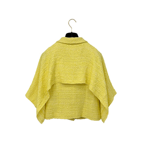 CHANEL TWEED JACKET SKIRT SET COCO BUTTON RHINESTONE YELLOW COTTON 36 P42 RTW 90288977