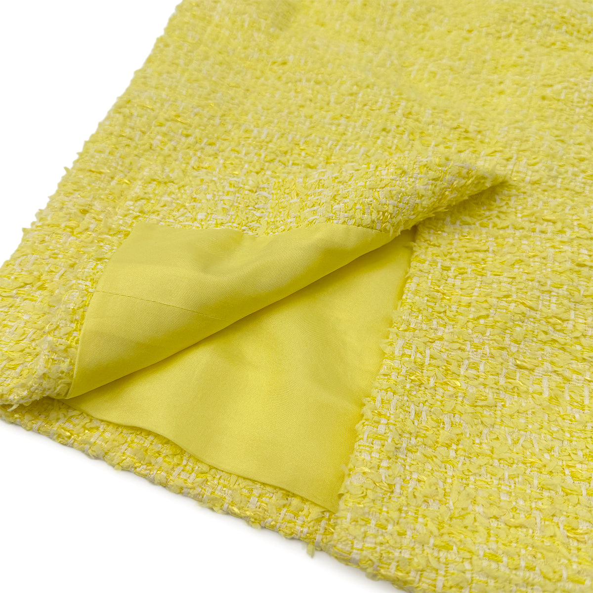 CHANEL TWEED JACKET SKIRT SET COCO BUTTON RHINESTONE YELLOW COTTON 36 P42 RTW 90288977