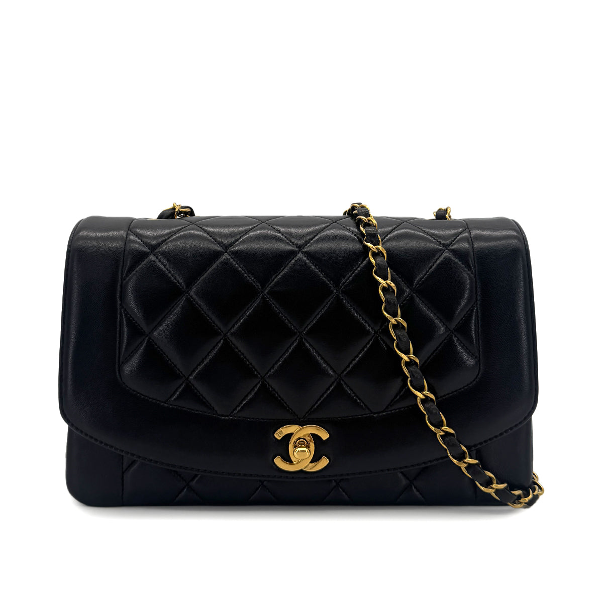 CHANEL VINTAGE DIANA MEDIUM CHAIN SHOULDER BAG BLACK LAMB SKIN 90288983