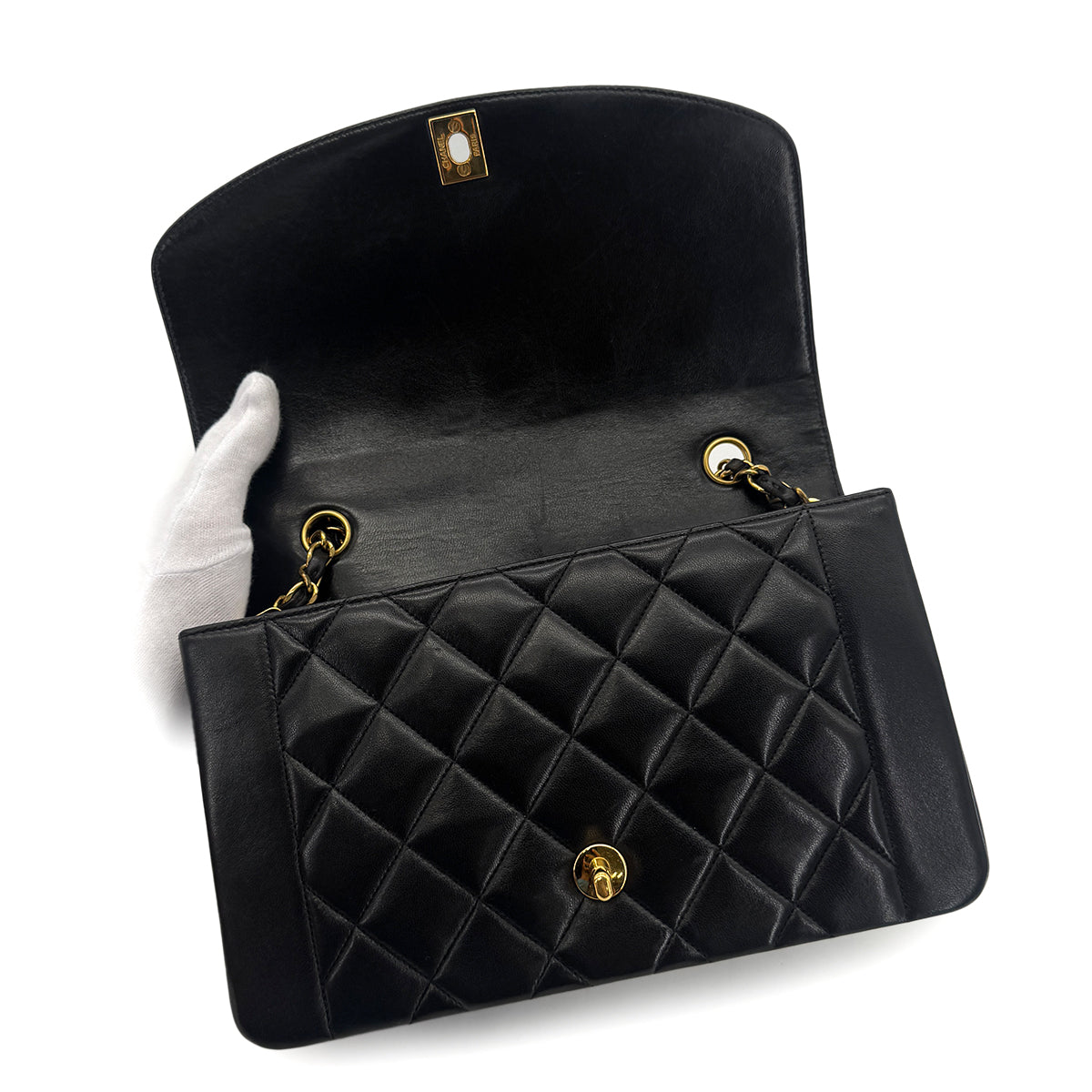 CHANEL VINTAGE DIANA MEDIUM CHAIN SHOULDER BAG BLACK LAMB SKIN 90288983