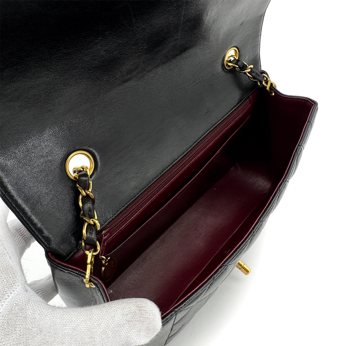 CHANEL VINTAGE DIANA MEDIUM CHAIN SHOULDER BAG BLACK LAMB SKIN 90288983