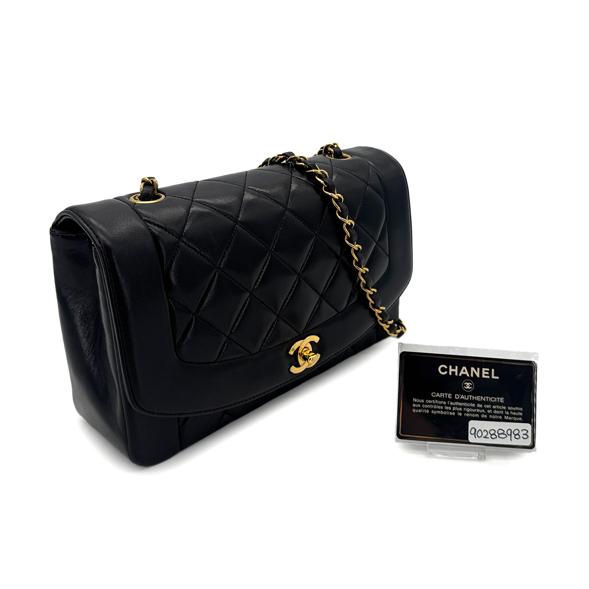 CHANEL VINTAGE DIANA MEDIUM CHAIN SHOULDER BAG BLACK LAMB SKIN 90288983