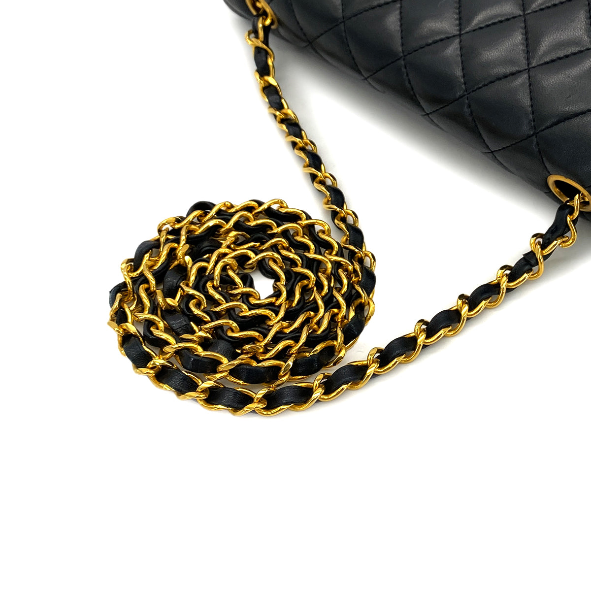 CHANEL VINTAGE MATELASSE HALF MOON CHAIN SHOULDER BAG BLACK LAMB SKIN 90288984
