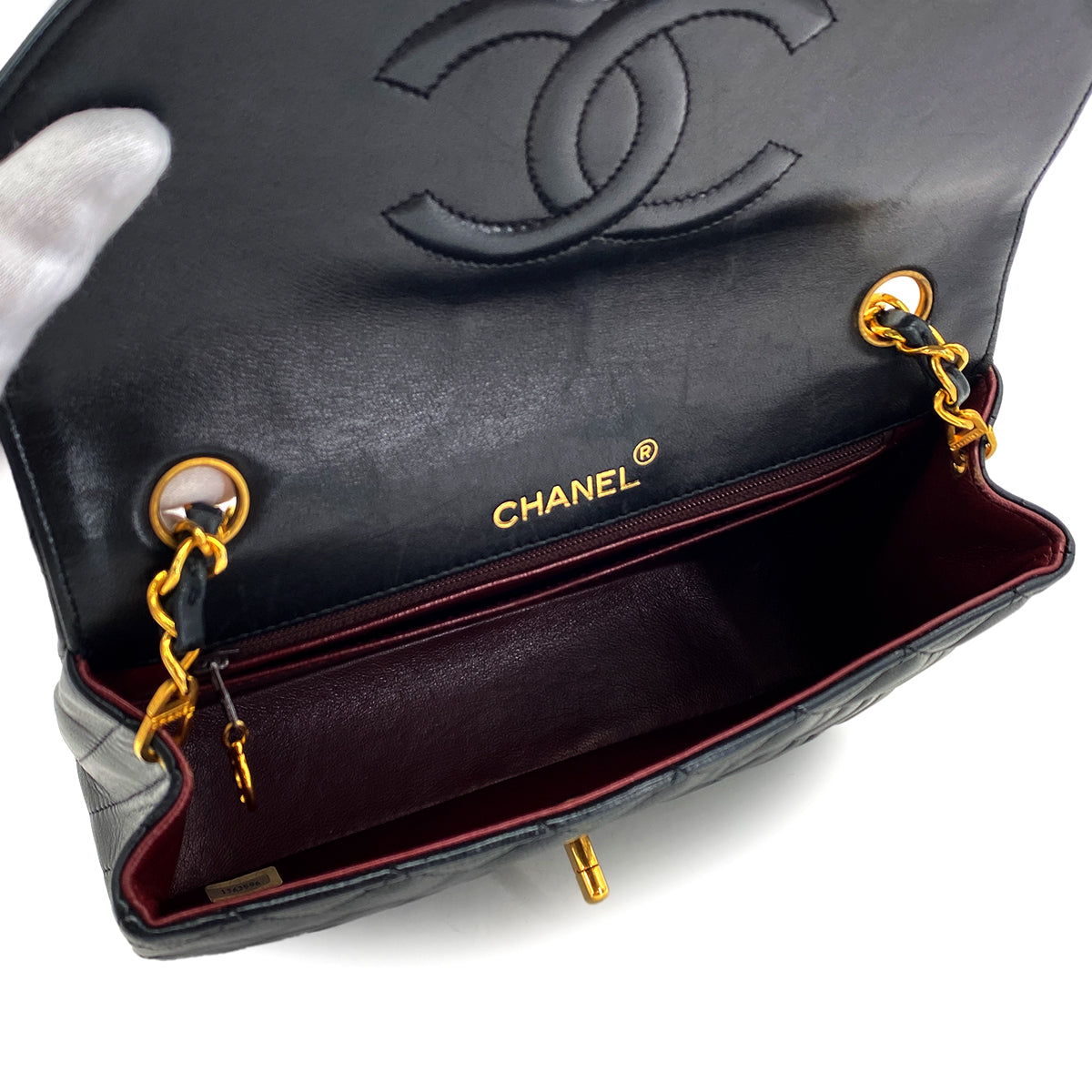 CHANEL VINTAGE MATELASSE HALF MOON CHAIN SHOULDER BAG BLACK LAMB SKIN 90288984