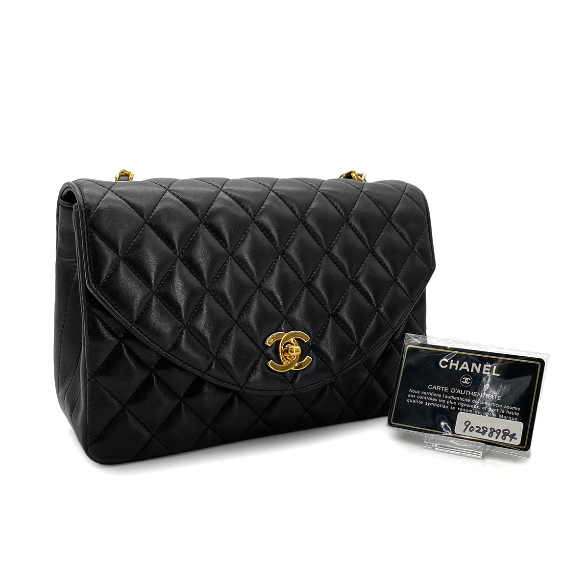 CHANEL VINTAGE MATELASSE HALF MOON CHAIN SHOULDER BAG BLACK LAMB SKIN 90288984