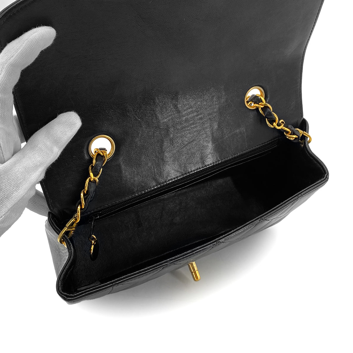 CHANEL VINTAGE DIANA SMALL CHAIN SHOULDER BAG BLACK LAMB SKIN 90288985