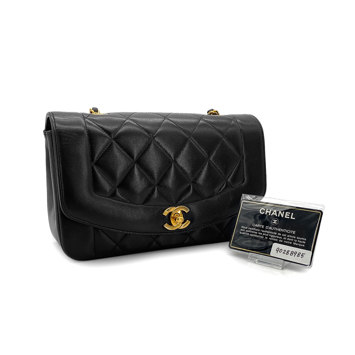 CHANEL VINTAGE DIANA SMALL CHAIN SHOULDER BAG BLACK LAMB SKIN 90288985