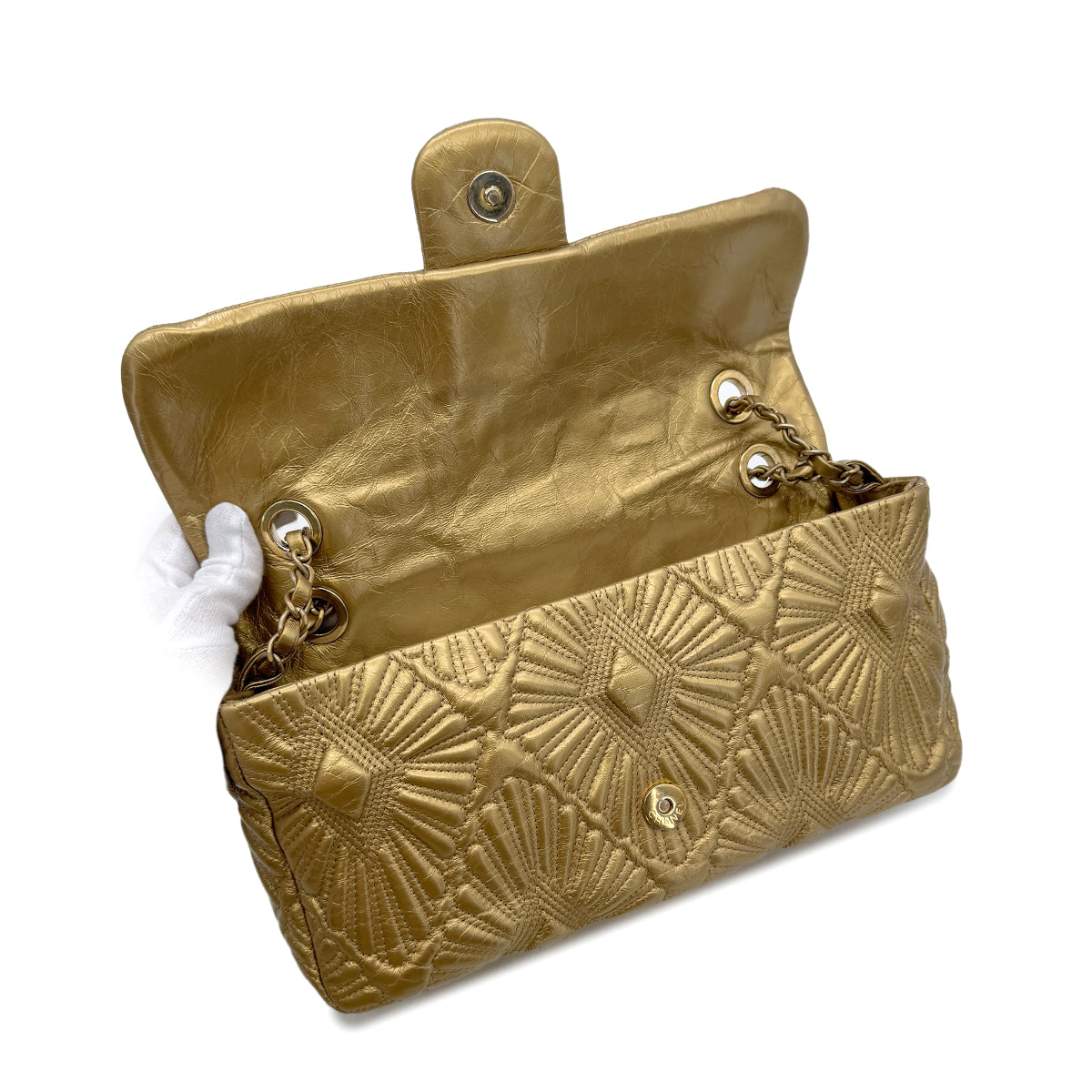 CHANEL COCOMARK DIAMOND ETCHED CHAIN SHOULDER BAG GOLD CALF SKIN 90288997