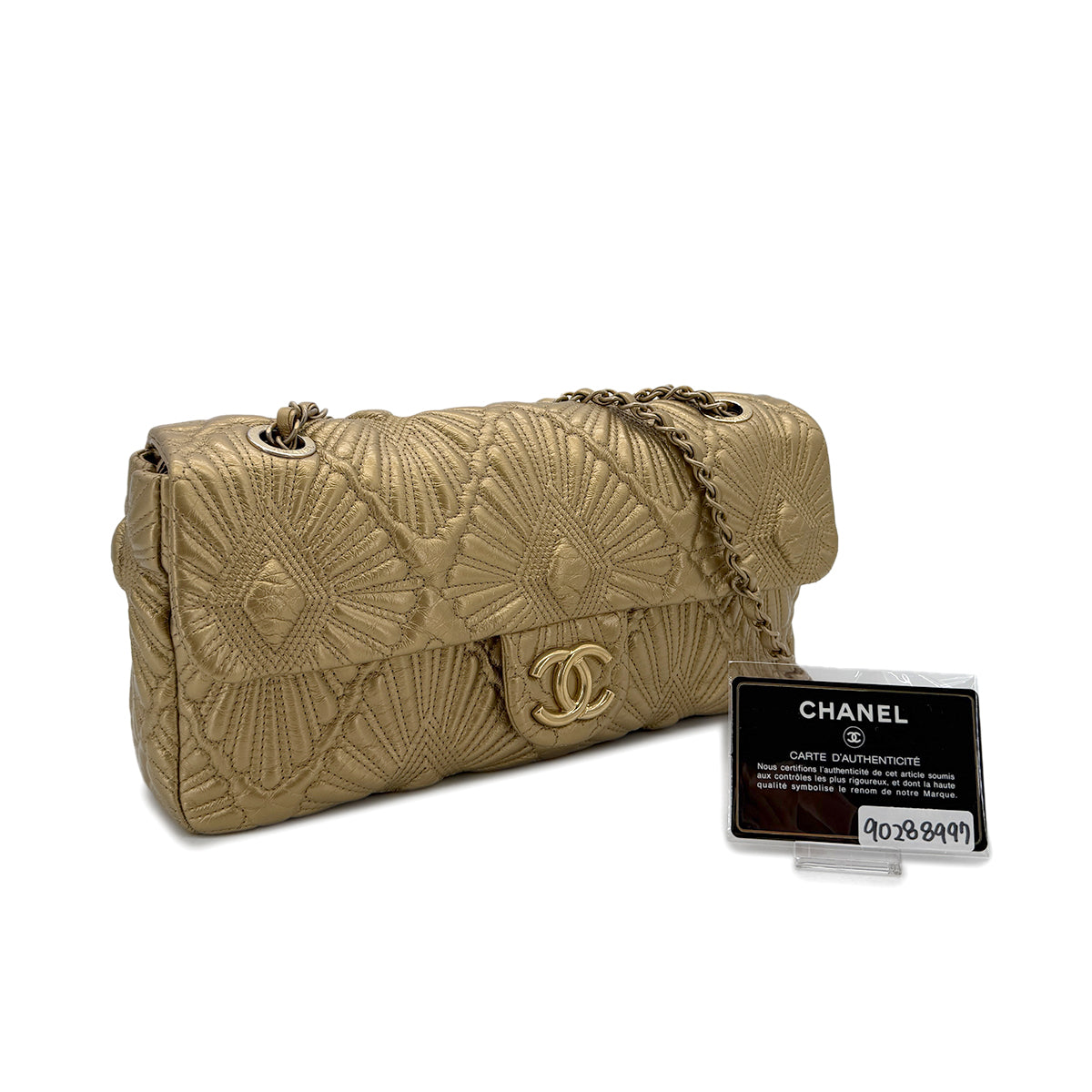 CHANEL COCOMARK DIAMOND ETCHED CHAIN SHOULDER BAG GOLD CALF SKIN 90288997